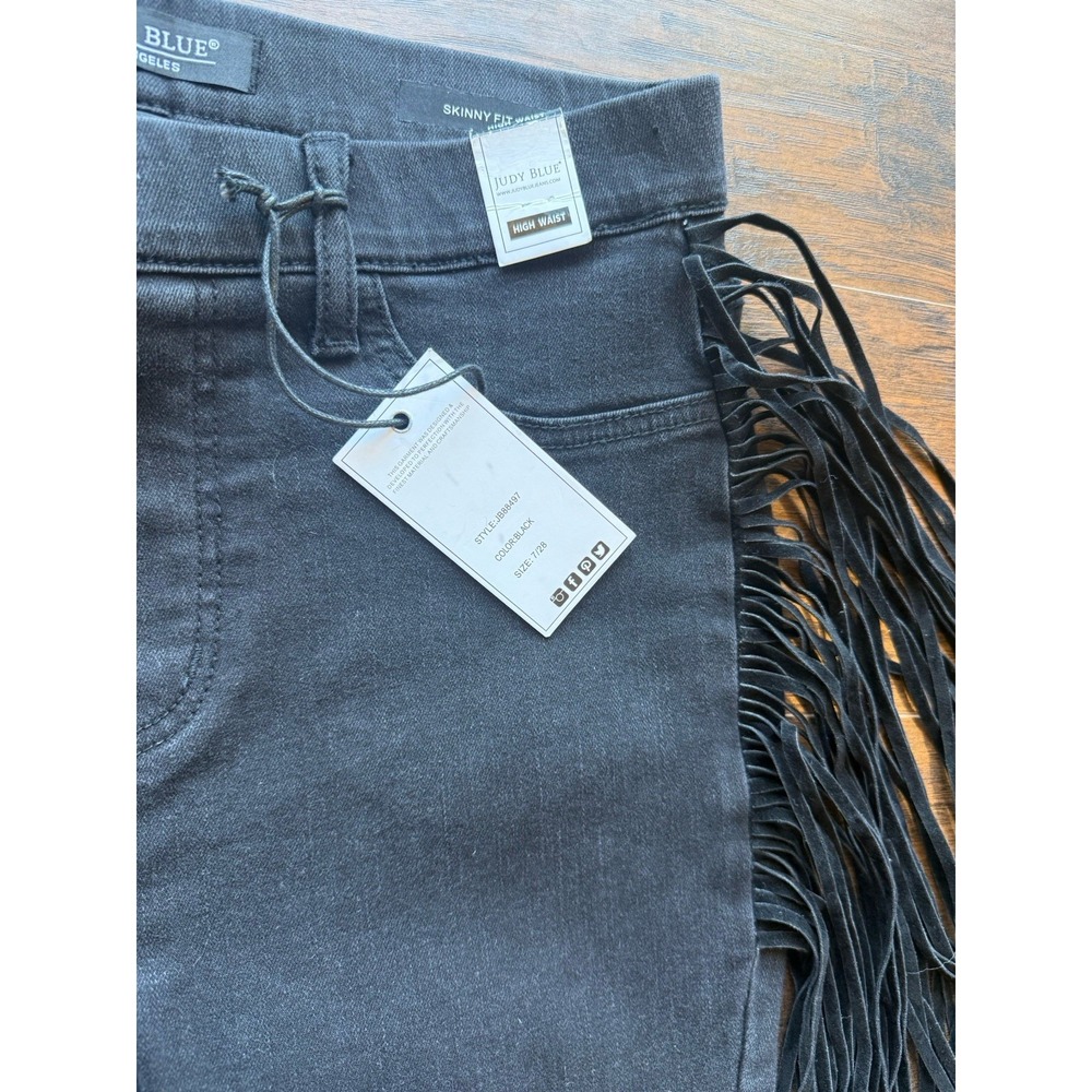 Judy Blue Black Fringe Hips Skinny Jeans High Waist Western Boho Stretch 7/28 - Picture 4 of 8